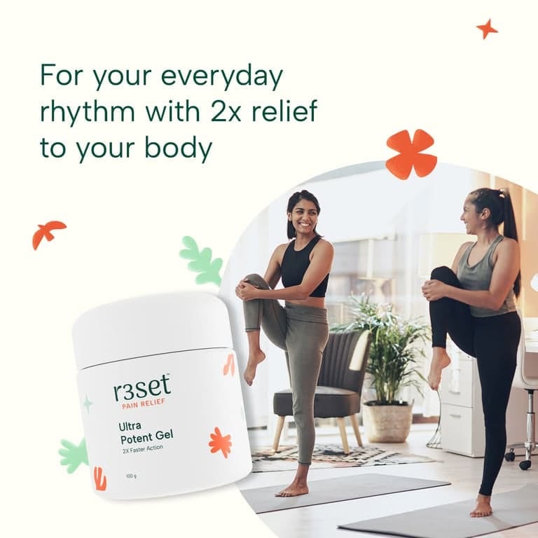 R3SET Ultra Potent Pain Relief Gel | 100% Natural Ingredients for Muscle, Joint, Back, Neck & Knee Pain | 2X Faster Action, Light Texture, No Side Effects, Safe for Daily Use - 100g